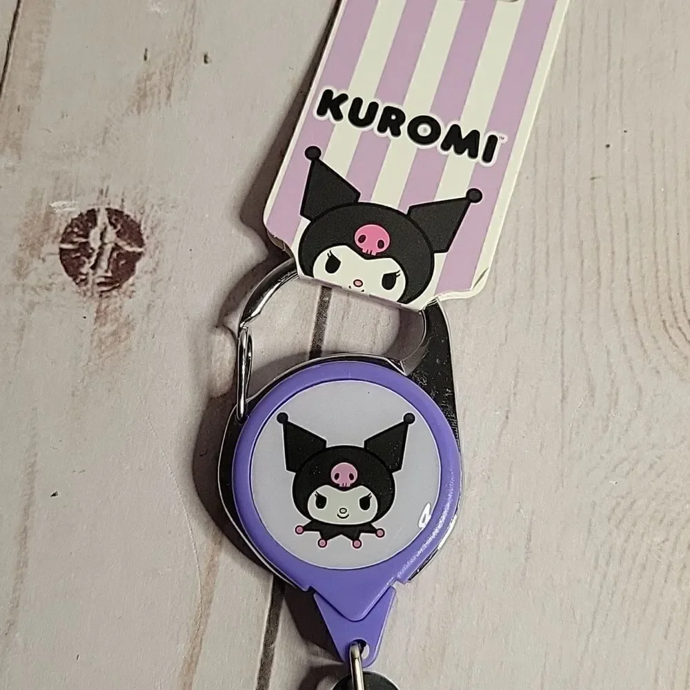 Kuromi ID Badge Holder with Retractable Lanyard Purple Black New